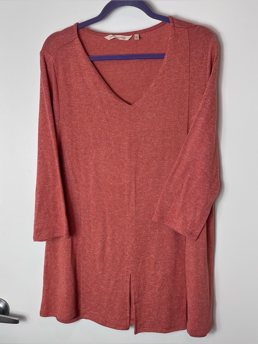Soft Surroundings Cozy V-Neck‎ Tunic Top Salmon Coral Pink Size XL Lagenlook